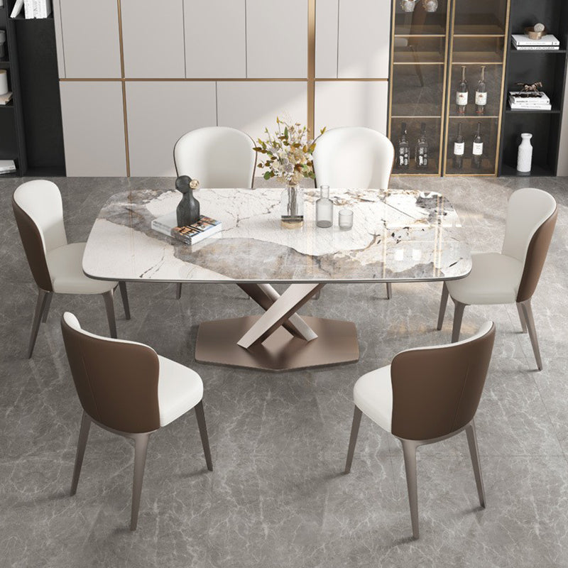 Traditional Luxury Rectangle Dining Table White Sintered Stone Table with Pedestal Base Clearhalo ' dining_table' 'Dining Tables & Seating' 'Dining Tables' 'furn' 'furn_dining_table' 'Furniture' 'furniture_dining_table' 'Kitchen & Dining Furniture' 'kitchen&dining_furn' 'kitchen' 'kitchen_dining_table' 4247689