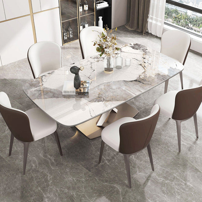 Traditional Luxury Rectangle Dining Table White Sintered Stone Table with Pedestal Base Clearhalo ' dining_table' 'Dining Tables & Seating' 'Dining Tables' 'furn' 'furn_dining_table' 'Furniture' 'furniture_dining_table' 'Kitchen & Dining Furniture' 'kitchen&dining_furn' 'kitchen' 'kitchen_dining_table' 4247690
