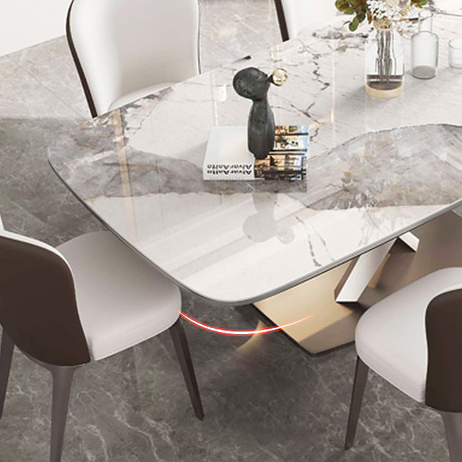 Traditional Luxury Rectangle Dining Table White Sintered Stone Table with Pedestal Base Clearhalo ' dining_table' 'Dining Tables & Seating' 'Dining Tables' 'furn' 'furn_dining_table' 'Furniture' 'furniture_dining_table' 'Kitchen & Dining Furniture' 'kitchen&dining_furn' 'kitchen' 'kitchen_dining_table' 4247693