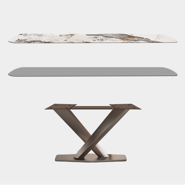 Traditional Luxury Rectangle Dining Table White Sintered Stone Table with Pedestal Base Clearhalo ' dining_table' 'Dining Tables & Seating' 'Dining Tables' 'furn' 'furn_dining_table' 'Furniture' 'furniture_dining_table' 'Kitchen & Dining Furniture' 'kitchen&dining_furn' 'kitchen' 'kitchen_dining_table' 4247696
