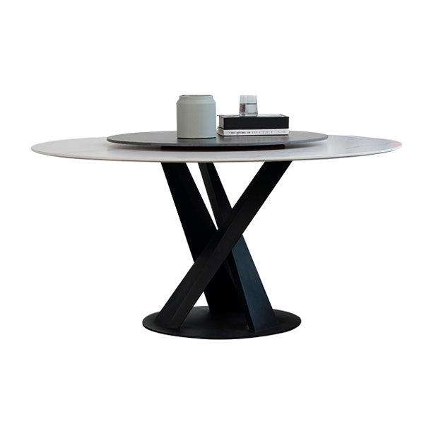 Contemporary Sintered Stone Table Standard Round Dining Table with Pedestal Base Without Chairs Clearhalo ' dining_table' 'Dining Tables & Seating' 'Dining Tables' 'furn' 'furn_dining_table' 'Furniture' 'furniture_dining_table' 'Kitchen & Dining Furniture' 'kitchen&dining_furn' 'kitchen' 'kitchen_dining_table' 4247719