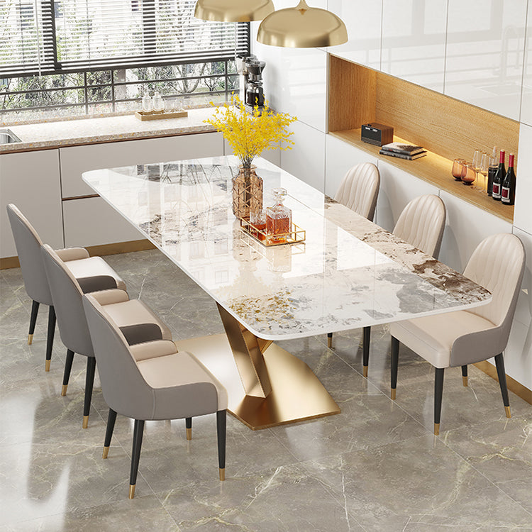Luxury Sintered Stone Dining Table Rectangle White Top Table with Metal Pedestal Clearhalo ' dining_table' 'Dining Tables & Seating' 'Dining Tables' 'furn' 'furn_dining_table' 'Furniture' 'furniture_dining_table' 'Kitchen & Dining Furniture' 'kitchen&dining_furn' 'kitchen' 'kitchen_dining_table' 4247778