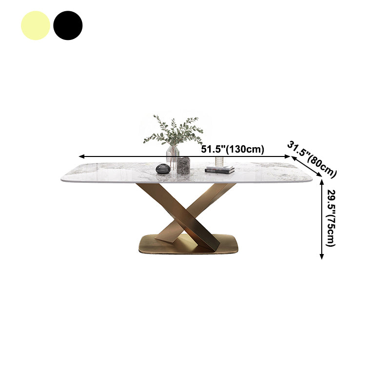 Luxury Sintered Stone Dining Table Rectangle White Top Table with Metal Pedestal Clearhalo ' dining_table' 'Dining Tables & Seating' 'Dining Tables' 'furn' 'furn_dining_table' 'Furniture' 'furniture_dining_table' 'Kitchen & Dining Furniture' 'kitchen&dining_furn' 'kitchen' 'kitchen_dining_table' 4247787