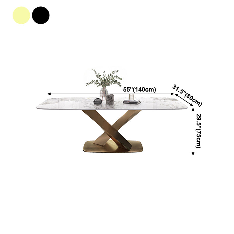 Luxury Sintered Stone Dining Table Rectangle White Top Table with Metal Pedestal Clearhalo ' dining_table' 'Dining Tables & Seating' 'Dining Tables' 'furn' 'furn_dining_table' 'Furniture' 'furniture_dining_table' 'Kitchen & Dining Furniture' 'kitchen&dining_furn' 'kitchen' 'kitchen_dining_table' 4247788
