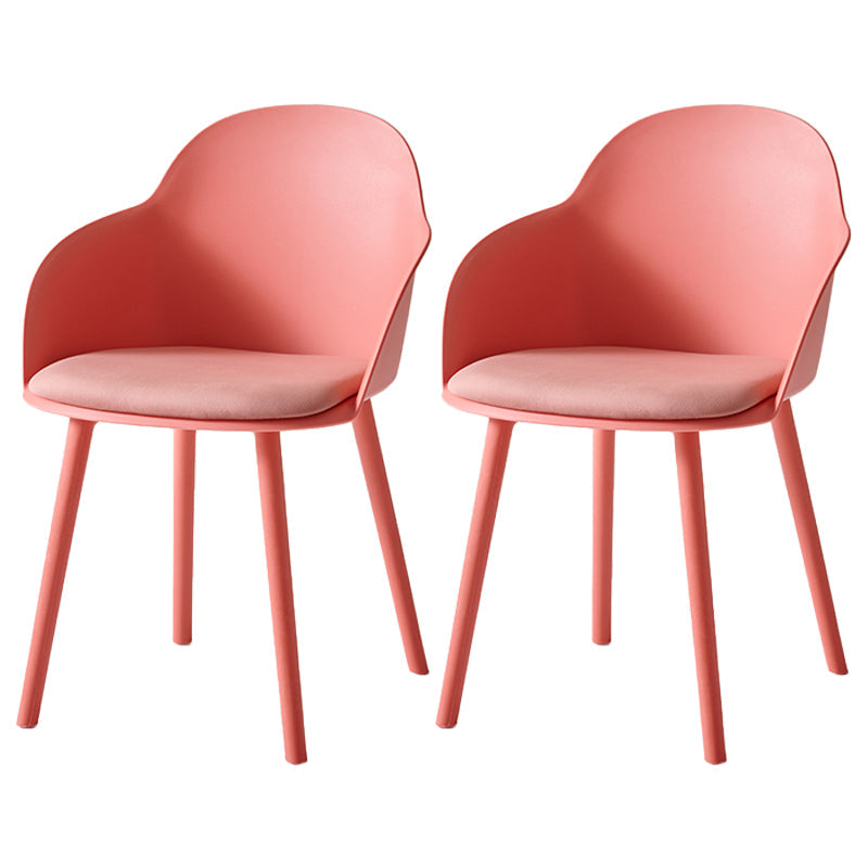 Plastic Scandinavian Style Dining Chair Dining Room Solid Back Chair with Arm Pink Set of 2 Clearhalo ' kitchen&dining_furn' 'Dining Chairs' 'Dining Tables & Seating' 'dining_chair' 'Furniture' 'furniture_dining_chair' 'Kitchen & Dining Furniture' 'kitchen' 4247797