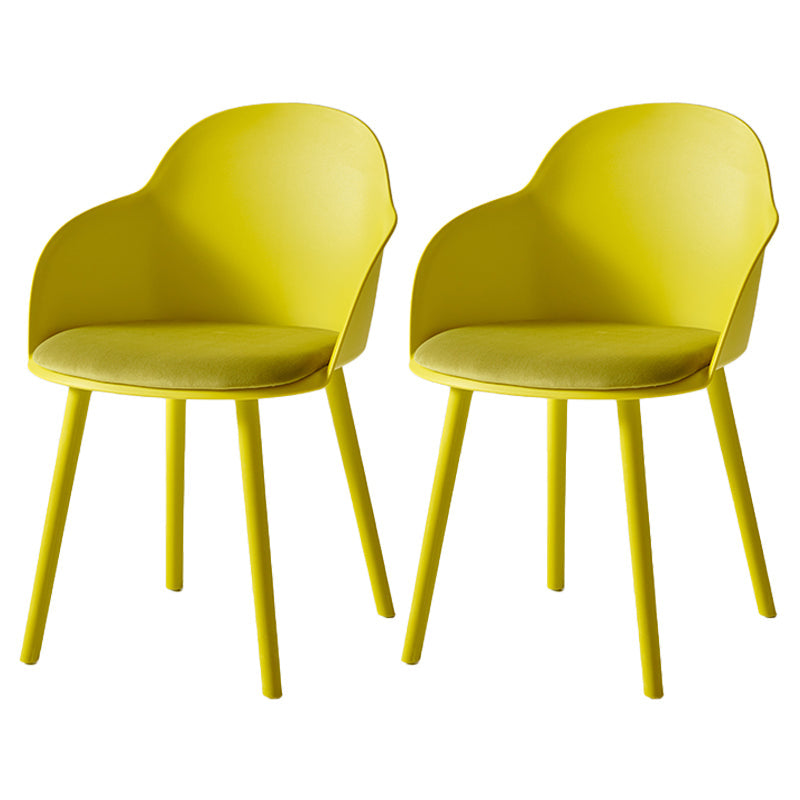 Plastic Scandinavian Style Dining Chair Dining Room Solid Back Chair with Arm Yellow Set of 2 Clearhalo ' kitchen&dining_furn' 'Dining Chairs' 'Dining Tables & Seating' 'dining_chair' 'Furniture' 'furniture_dining_chair' 'Kitchen & Dining Furniture' 'kitchen' 4247799