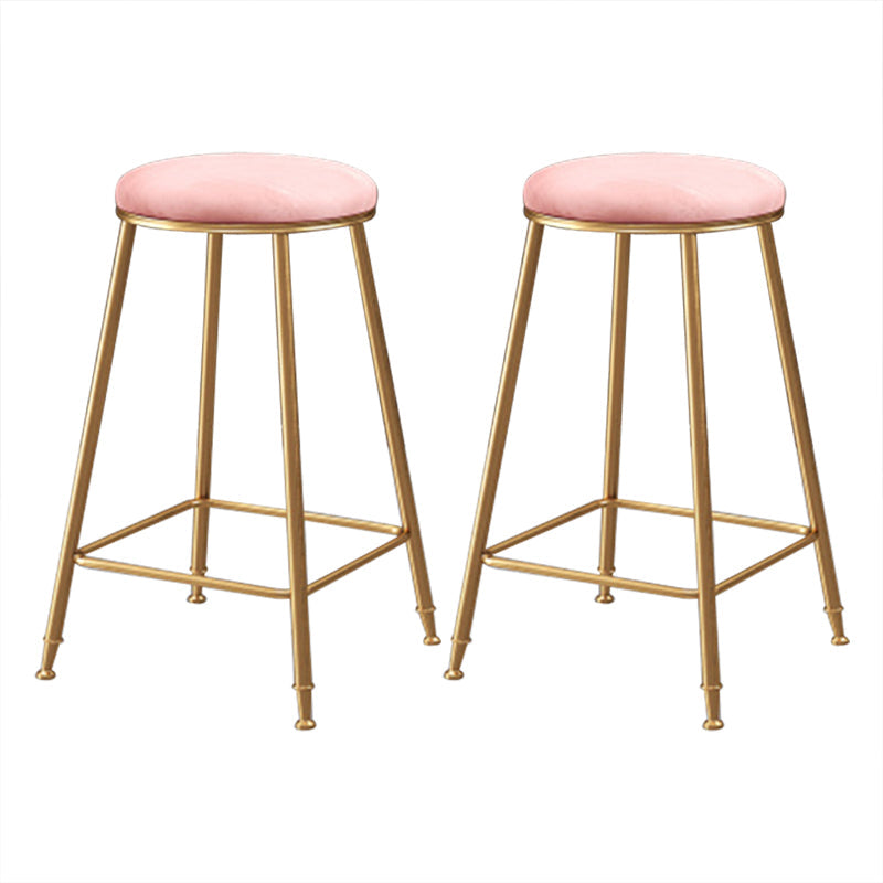 Coffee Shop Glam Bar Stool Iron Legs Footrest Stack-able Counter Stool Pink 2 Piece Set Counter Stool(26"H) Clearhalo 'Bar Furniture' 'Bar Stools' 'bar_stools' 'furn' 'furn_bar_stools' 'furniture_bar_stools' 'Kitchen & Dining Furniture' 'kitchen&dining_furn' 'kitchen' 'kitchen_furn' Furniture' 4250601