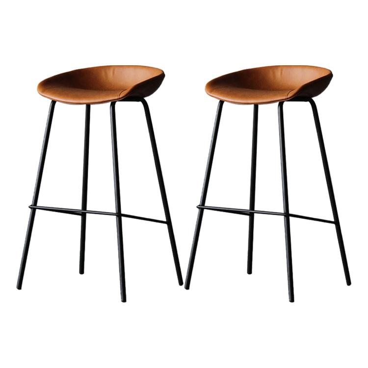 Leather Bucket Bar Stool Modern Low Back Footrest Indoor Counter and Bar Stool Yellow-Brown 2 Piece Set Clearhalo 'Bar Furniture' 'Bar Stools' 'bar_stools' 'furn' 'furn_bar_stools' 'furniture_bar_stools' 'Kitchen & Dining Furniture' 'kitchen&dining_furn' 'kitchen' 'kitchen_furn' Furniture' 4250657