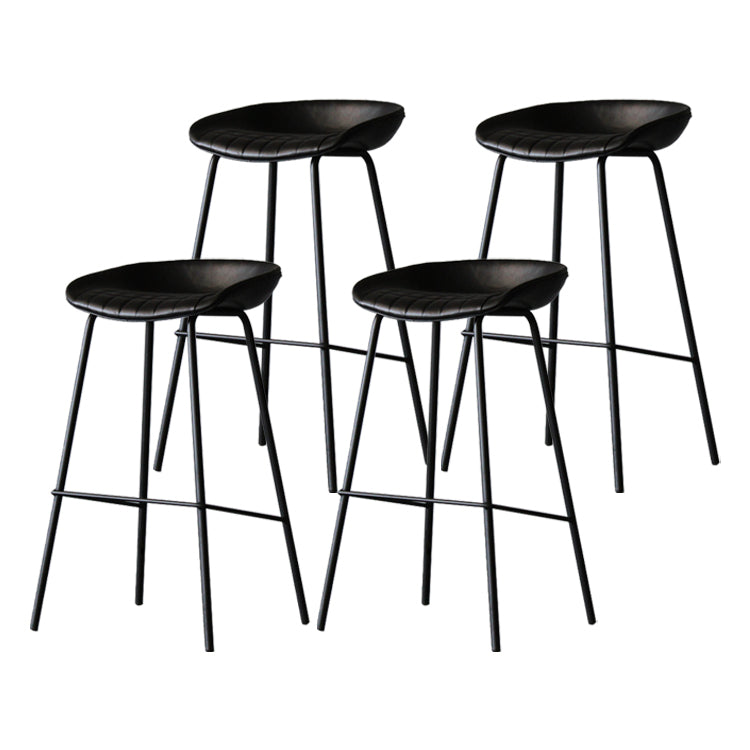 Leather Bucket Bar Stool Modern Low Back Footrest Indoor Counter and Bar Stool Gloss Black 4 Piece Set Clearhalo 'Bar Furniture' 'Bar Stools' 'bar_stools' 'furn' 'furn_bar_stools' 'furniture_bar_stools' 'Kitchen & Dining Furniture' 'kitchen&dining_furn' 'kitchen' 'kitchen_furn' Furniture' 4250664