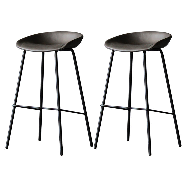 Leather Bucket Bar Stool Modern Low Back Footrest Indoor Counter and Bar Stool Dark Gray 2 Piece Set Clearhalo 'Bar Furniture' 'Bar Stools' 'bar_stools' 'furn' 'furn_bar_stools' 'furniture_bar_stools' 'Kitchen & Dining Furniture' 'kitchen&dining_furn' 'kitchen' 'kitchen_furn' Furniture' 4250676