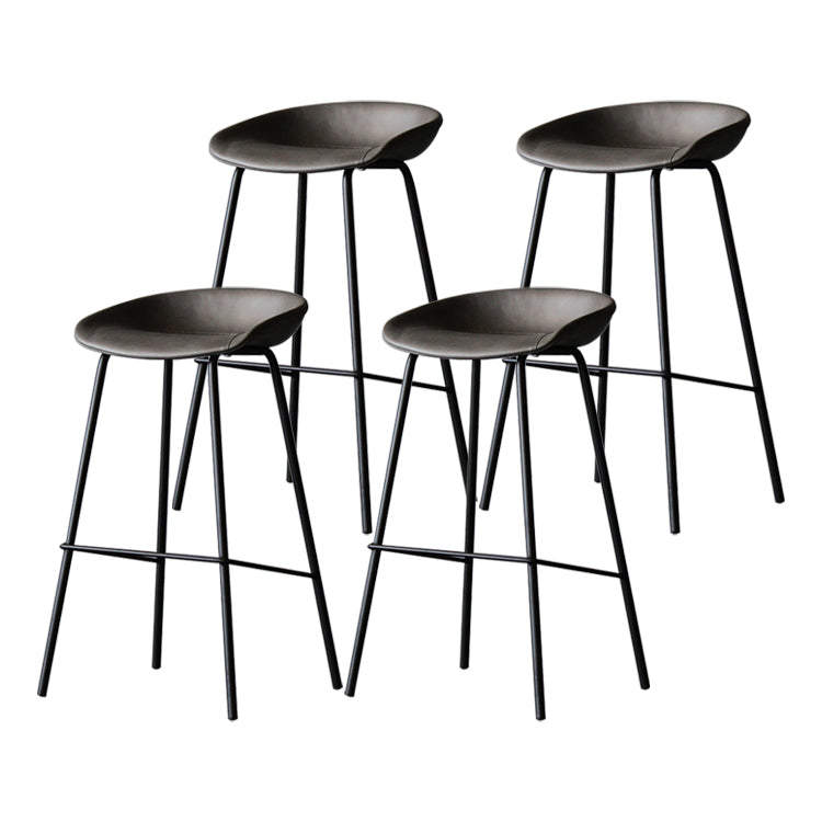 Leather Bucket Bar Stool Modern Low Back Footrest Indoor Counter and Bar Stool Dark Gray 4 Piece Set Clearhalo 'Bar Furniture' 'Bar Stools' 'bar_stools' 'furn' 'furn_bar_stools' 'furniture_bar_stools' 'Kitchen & Dining Furniture' 'kitchen&dining_furn' 'kitchen' 'kitchen_furn' Furniture' 4250677