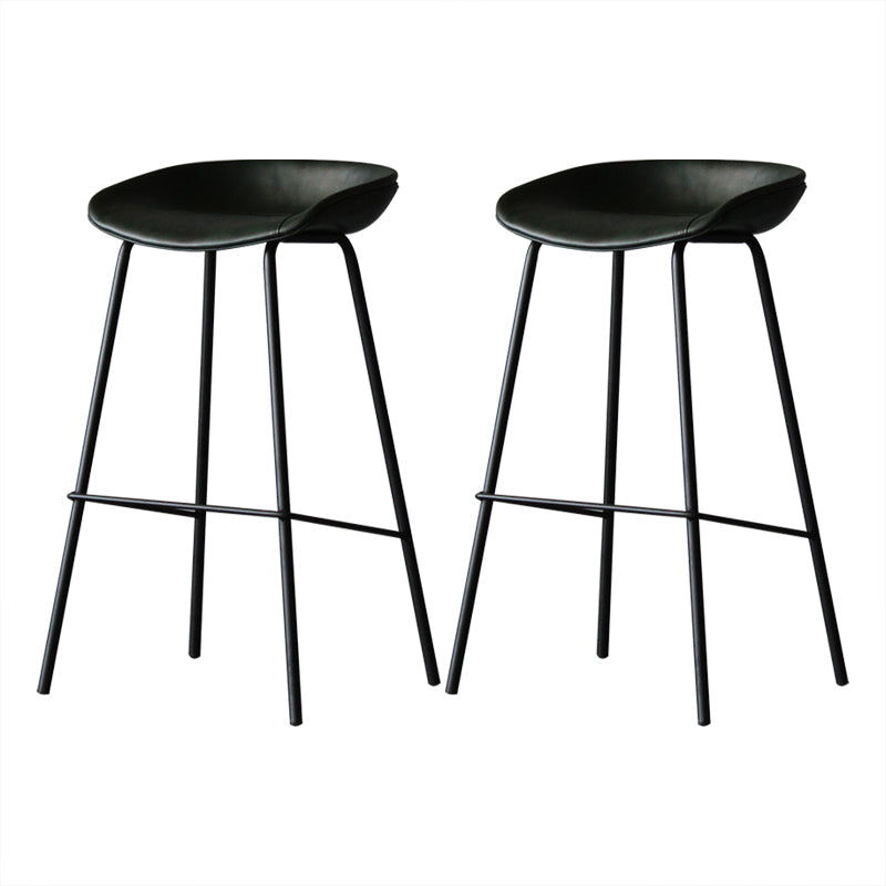 Leather Bucket Bar Stool Modern Low Back Footrest Indoor Counter and Bar Stool Blackish Green 2 Piece Set Clearhalo 'Bar Furniture' 'Bar Stools' 'bar_stools' 'furn' 'furn_bar_stools' 'furniture_bar_stools' 'Kitchen & Dining Furniture' 'kitchen&dining_furn' 'kitchen' 'kitchen_furn' Furniture' 4250679