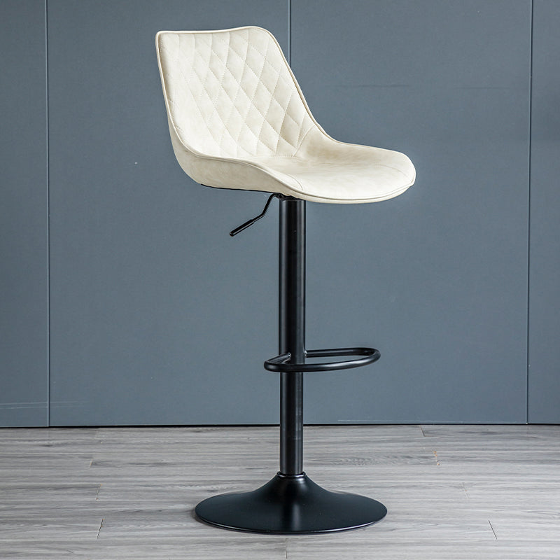 Modern Adjustable Height Bar Stool Swivel Leather Low Back Counter Stool Off-White Black 1 Piece Clearhalo 'Bar Furniture' 'Bar Stools' 'bar_stools' 'furn' 'furn_bar_stools' 'furniture_bar_stools' 'Kitchen & Dining Furniture' 'kitchen&dining_furn' 'kitchen' 'kitchen_furn' Furniture' 4250692