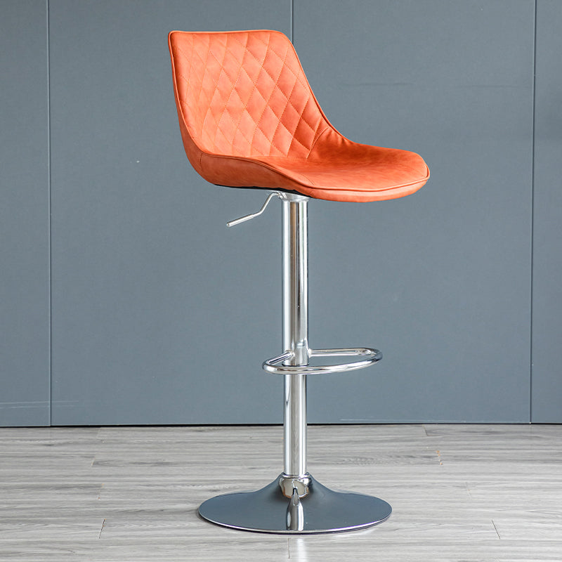 Modern Adjustable Height Bar Stool Swivel Leather Low Back Counter Stool Orange Silver 1 Piece Clearhalo 'Bar Furniture' 'Bar Stools' 'bar_stools' 'furn' 'furn_bar_stools' 'furniture_bar_stools' 'Kitchen & Dining Furniture' 'kitchen&dining_furn' 'kitchen' 'kitchen_furn' Furniture' 4250711