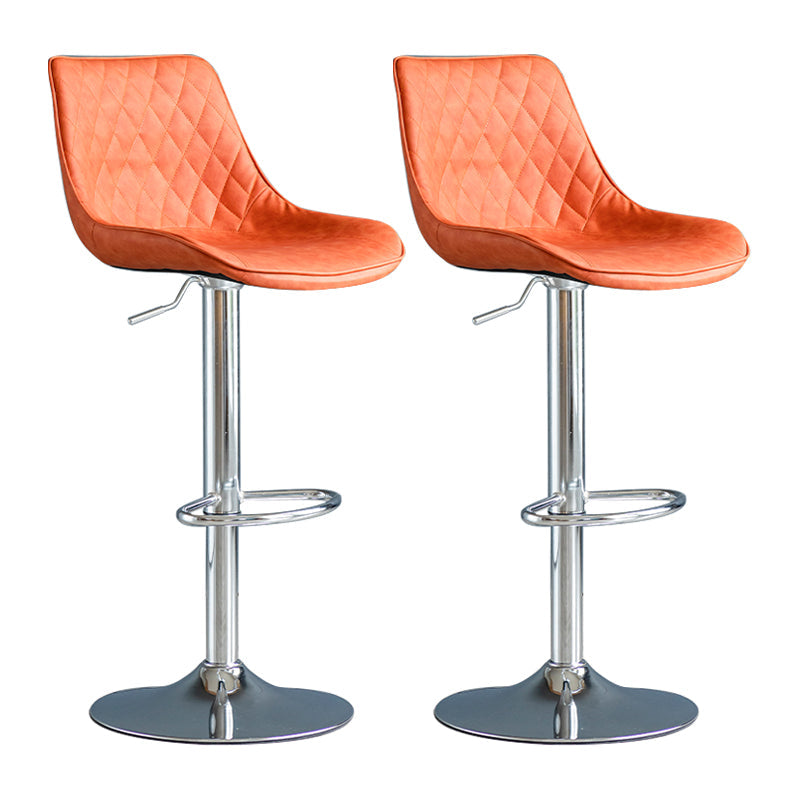 Modern Adjustable Height Bar Stool Swivel Leather Low Back Counter Stool Orange Silver 2 Piece Set Clearhalo 'Bar Furniture' 'Bar Stools' 'bar_stools' 'furn' 'furn_bar_stools' 'furniture_bar_stools' 'Kitchen & Dining Furniture' 'kitchen&dining_furn' 'kitchen' 'kitchen_furn' Furniture' 4250712