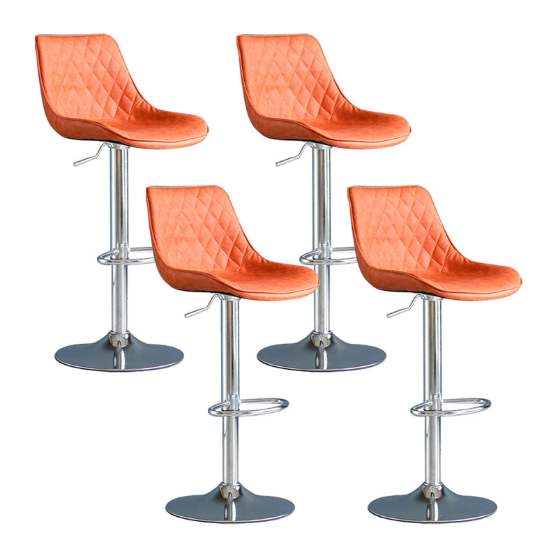 Modern Adjustable Height Bar Stool Swivel Leather Low Back Counter Stool Orange Silver 4 Piece Set Clearhalo 'Bar Furniture' 'Bar Stools' 'bar_stools' 'furn' 'furn_bar_stools' 'furniture_bar_stools' 'Kitchen & Dining Furniture' 'kitchen&dining_furn' 'kitchen' 'kitchen_furn' Furniture' 4250714
