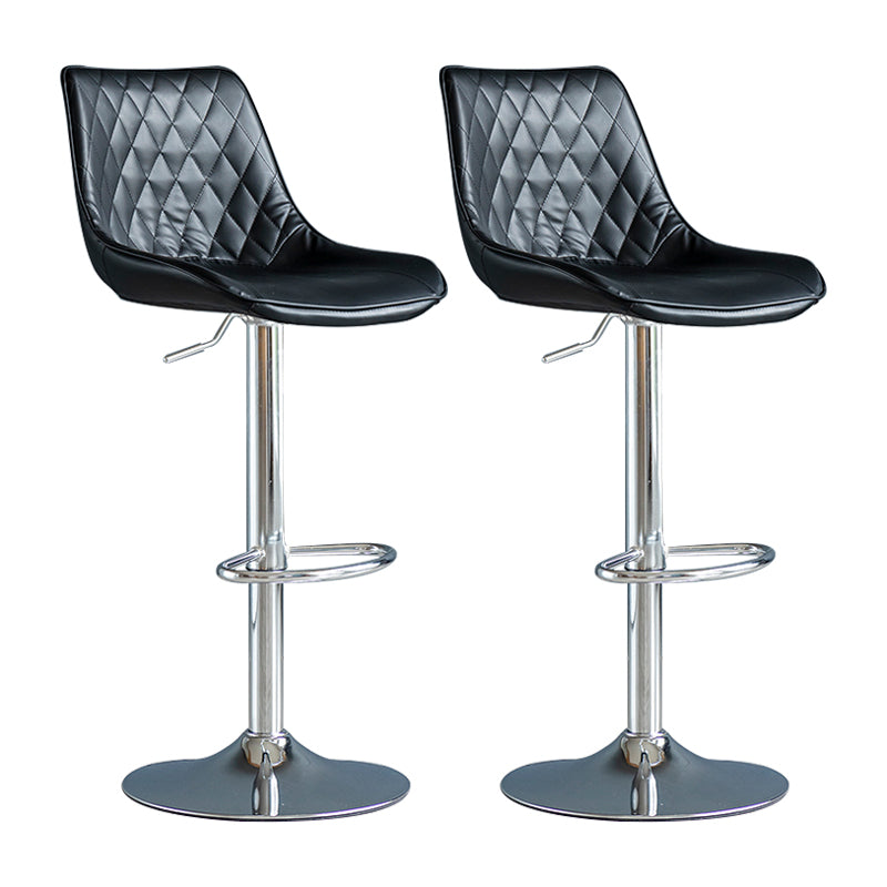 Modern Adjustable Height Bar Stool Swivel Leather Low Back Counter Stool Black Silver 2 Piece Set Clearhalo 'Bar Furniture' 'Bar Stools' 'bar_stools' 'furn' 'furn_bar_stools' 'furniture_bar_stools' 'Kitchen & Dining Furniture' 'kitchen&dining_furn' 'kitchen' 'kitchen_furn' Furniture' 4250719