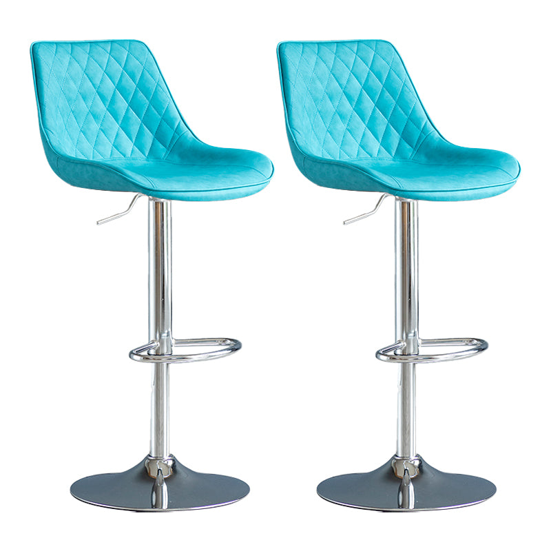 Modern Adjustable Height Bar Stool Swivel Leather Low Back Counter Stool Blue Silver 2 Piece Set Clearhalo 'Bar Furniture' 'Bar Stools' 'bar_stools' 'furn' 'furn_bar_stools' 'furniture_bar_stools' 'Kitchen & Dining Furniture' 'kitchen&dining_furn' 'kitchen' 'kitchen_furn' Furniture' 4250722