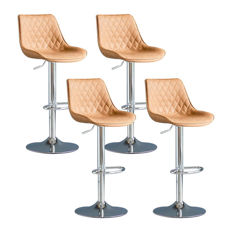 Modern Adjustable Height Bar Stool Swivel Leather Low Back Counter Stool Brown Silver 4 Piece Set Clearhalo 'Bar Furniture' 'Bar Stools' 'bar_stools' 'furn' 'furn_bar_stools' 'furniture_bar_stools' 'Kitchen & Dining Furniture' 'kitchen&dining_furn' 'kitchen' 'kitchen_furn' Furniture' 4250726