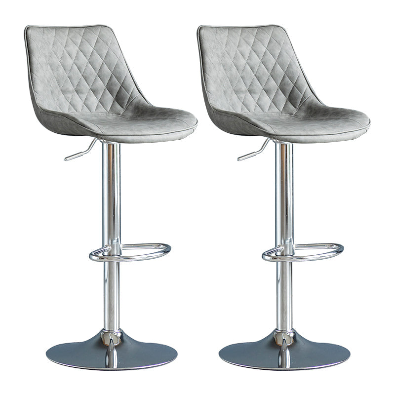 Modern Adjustable Height Bar Stool Swivel Leather Low Back Counter Stool Grey Silver 2 Piece Set Clearhalo 'Bar Furniture' 'Bar Stools' 'bar_stools' 'furn' 'furn_bar_stools' 'furniture_bar_stools' 'Kitchen & Dining Furniture' 'kitchen&dining_furn' 'kitchen' 'kitchen_furn' Furniture' 4250731