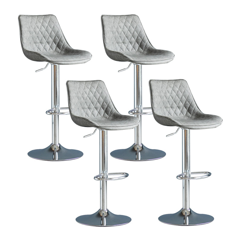 Modern Adjustable Height Bar Stool Swivel Leather Low Back Counter Stool Grey Silver 4 Piece Set Clearhalo 'Bar Furniture' 'Bar Stools' 'bar_stools' 'furn' 'furn_bar_stools' 'furniture_bar_stools' 'Kitchen & Dining Furniture' 'kitchen&dining_furn' 'kitchen' 'kitchen_furn' Furniture' 4250732