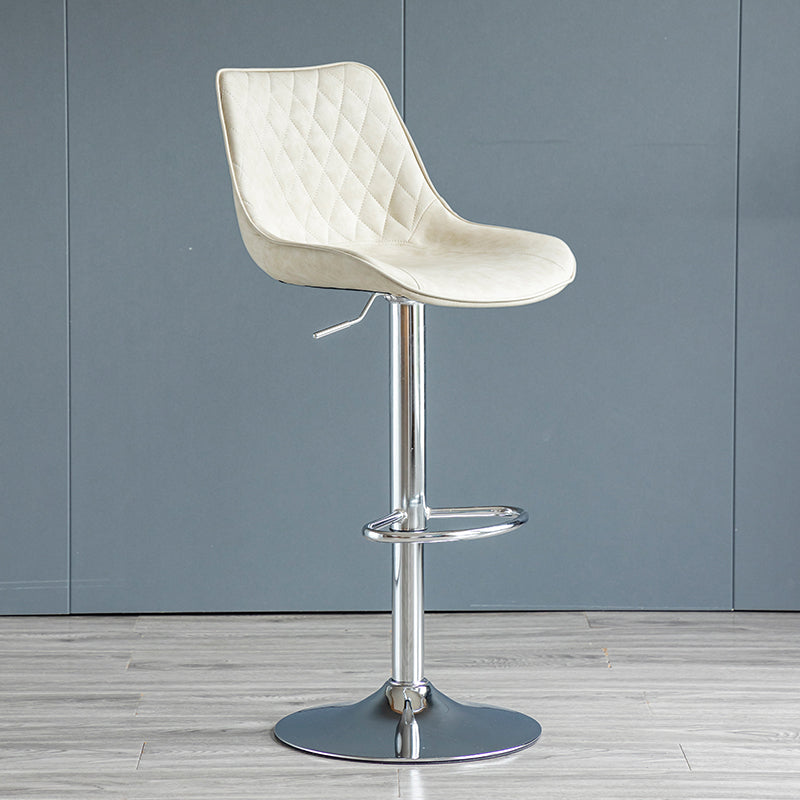 Modern Adjustable Height Bar Stool Swivel Leather Low Back Counter Stool Off-White Silver 1 Piece Clearhalo 'Bar Furniture' 'Bar Stools' 'bar_stools' 'furn' 'furn_bar_stools' 'furniture_bar_stools' 'Kitchen & Dining Furniture' 'kitchen&dining_furn' 'kitchen' 'kitchen_furn' Furniture' 4250739