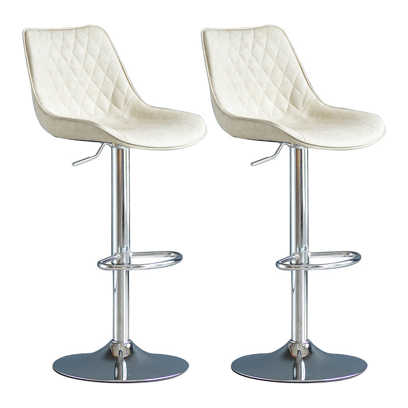 Modern Adjustable Height Bar Stool Swivel Leather Low Back Counter Stool Off-White Silver 2 Piece Set Clearhalo 'Bar Furniture' 'Bar Stools' 'bar_stools' 'furn' 'furn_bar_stools' 'furniture_bar_stools' 'Kitchen & Dining Furniture' 'kitchen&dining_furn' 'kitchen' 'kitchen_furn' Furniture' 4250740