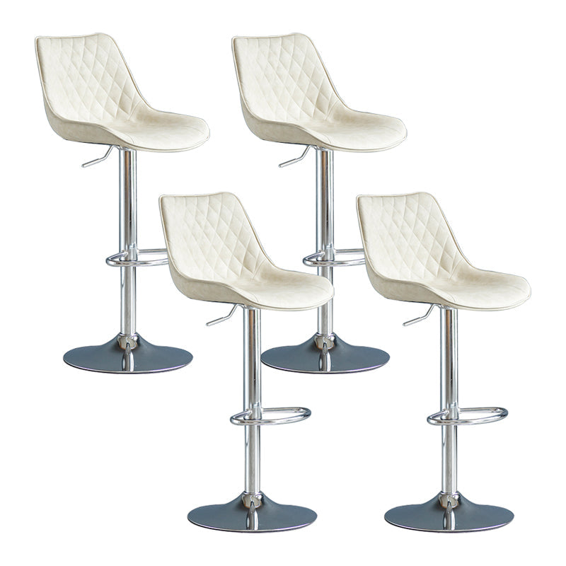Modern Adjustable Height Bar Stool Swivel Leather Low Back Counter Stool Off-White Silver 4 Piece Set Clearhalo 'Bar Furniture' 'Bar Stools' 'bar_stools' 'furn' 'furn_bar_stools' 'furniture_bar_stools' 'Kitchen & Dining Furniture' 'kitchen&dining_furn' 'kitchen' 'kitchen_furn' Furniture' 4250741