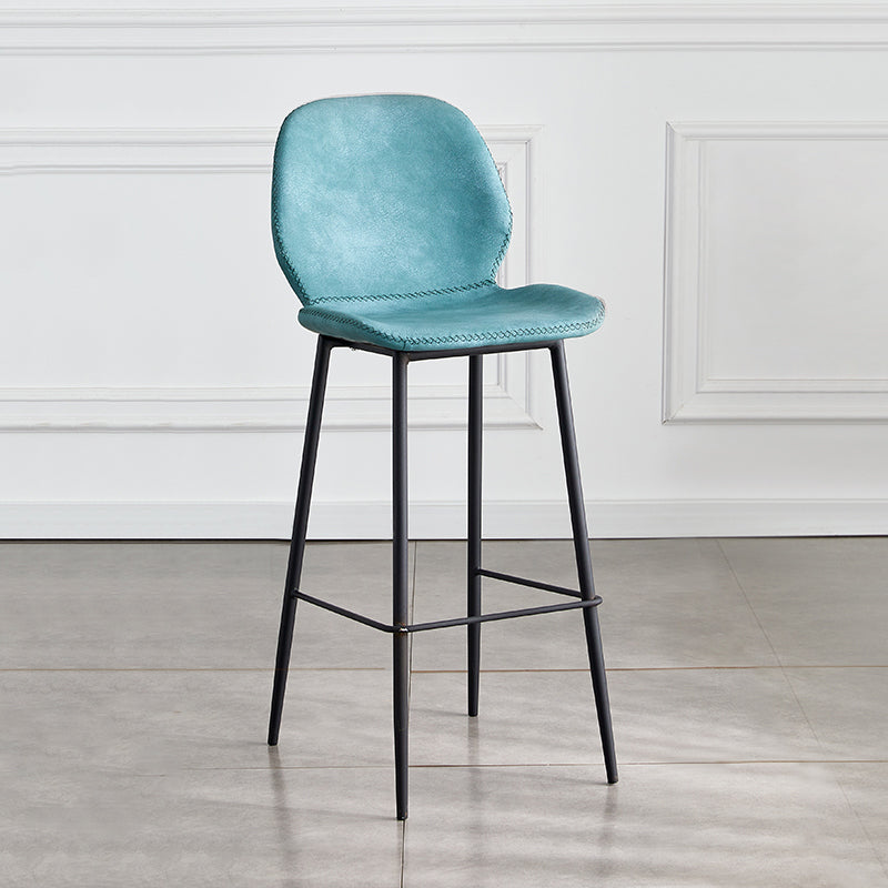 Indoor Modern Leather Bar Stool Low Back Arm-less Counter Stool with Steel Legs Blue Bar Stool(30"H) Clearhalo 'Bar Furniture' 'Bar Stools' 'bar_stools' 'furn' 'furn_bar_stools' 'furniture_bar_stools' 'Kitchen & Dining Furniture' 'kitchen&dining_furn' 'kitchen' 'kitchen_furn' Furniture' 4250756