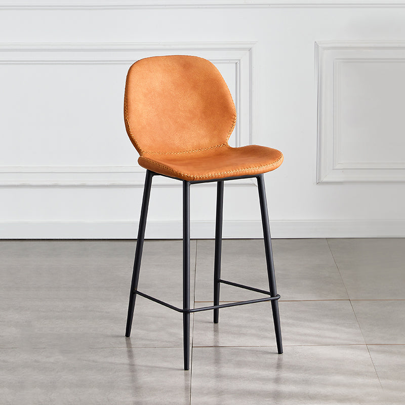 Indoor Modern Leather Bar Stool Low Back Arm-less Counter Stool with Steel Legs Orange Counter Stool(26"H) Clearhalo 'Bar Furniture' 'Bar Stools' 'bar_stools' 'furn' 'furn_bar_stools' 'furniture_bar_stools' 'Kitchen & Dining Furniture' 'kitchen&dining_furn' 'kitchen' 'kitchen_furn' Furniture' 4250762