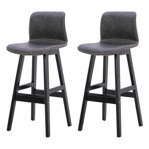 Coffee Shop Leather Bar Stool Footrest Low Back Counter Stool with Wood Legs Grey Black 2 Piece Set Clearhalo 'Bar Furniture' 'Bar Stools' 'bar_stools' 'furn' 'furn_bar_stools' 'furniture_bar_stools' 'Kitchen & Dining Furniture' 'kitchen&dining_furn' 'kitchen' 'kitchen_furn' Furniture' 4250778