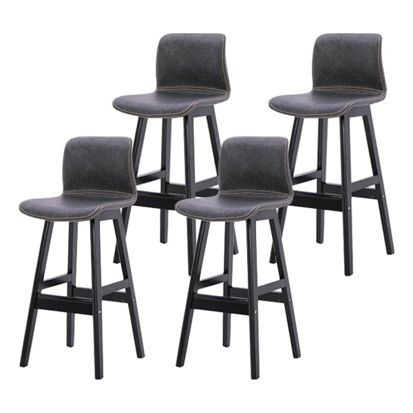 Coffee Shop Leather Bar Stool Footrest Low Back Counter Stool with Wood Legs Grey Black 4 Piece Set Clearhalo 'Bar Furniture' 'Bar Stools' 'bar_stools' 'furn' 'furn_bar_stools' 'furniture_bar_stools' 'Kitchen & Dining Furniture' 'kitchen&dining_furn' 'kitchen' 'kitchen_furn' Furniture' 4250780