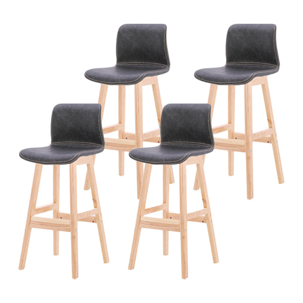Coffee Shop Leather Bar Stool Footrest Low Back Counter Stool with Wood Legs Grey Natural 4 Piece Set Clearhalo 'Bar Furniture' 'Bar Stools' 'bar_stools' 'furn' 'furn_bar_stools' 'furniture_bar_stools' 'Kitchen & Dining Furniture' 'kitchen&dining_furn' 'kitchen' 'kitchen_furn' Furniture' 4250786