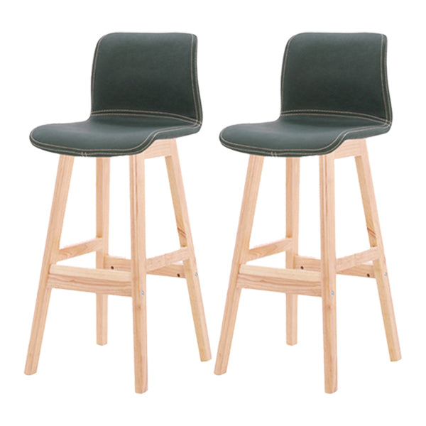 Coffee Shop Leather Bar Stool Footrest Low Back Counter Stool with Wood Legs Blackish Green Natural 2 Piece Set Clearhalo 'Bar Furniture' 'Bar Stools' 'bar_stools' 'furn' 'furn_bar_stools' 'furniture_bar_stools' 'Kitchen & Dining Furniture' 'kitchen&dining_furn' 'kitchen' 'kitchen_furn' Furniture' 4250791