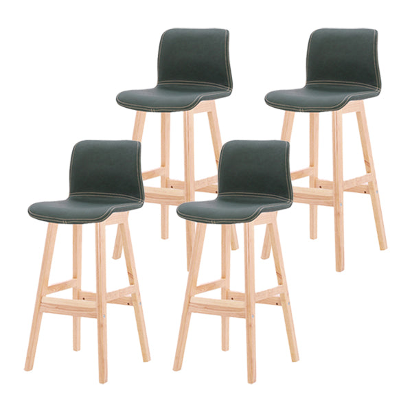 Coffee Shop Leather Bar Stool Footrest Low Back Counter Stool with Wood Legs Blackish Green Natural 4 Piece Set Clearhalo 'Bar Furniture' 'Bar Stools' 'bar_stools' 'furn' 'furn_bar_stools' 'furniture_bar_stools' 'Kitchen & Dining Furniture' 'kitchen&dining_furn' 'kitchen' 'kitchen_furn' Furniture' 4250792