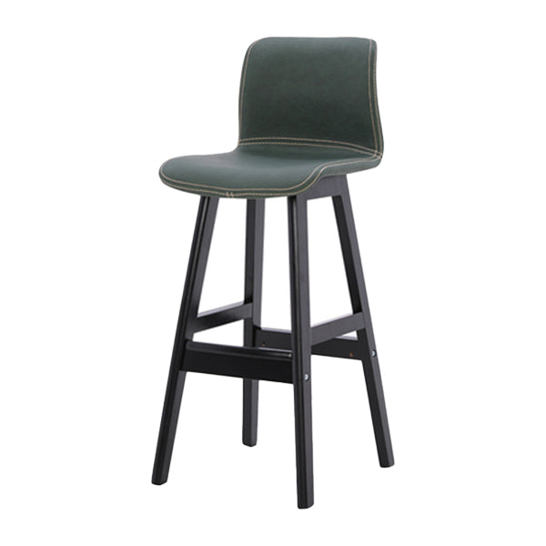 Coffee Shop Leather Bar Stool Footrest Low Back Counter Stool with Wood Legs Blackish Green Black 1 Piece Clearhalo 'Bar Furniture' 'Bar Stools' 'bar_stools' 'furn' 'furn_bar_stools' 'furniture_bar_stools' 'Kitchen & Dining Furniture' 'kitchen&dining_furn' 'kitchen' 'kitchen_furn' Furniture' 4250793