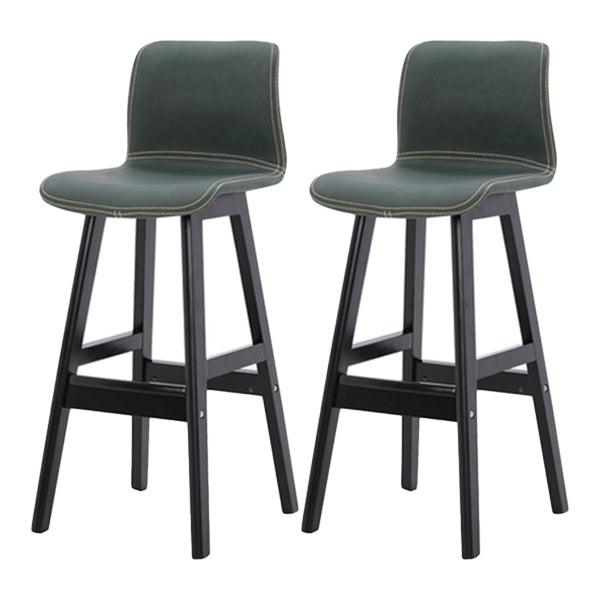 Coffee Shop Leather Bar Stool Footrest Low Back Counter Stool with Wood Legs Blackish Green Black 2 Piece Set Clearhalo 'Bar Furniture' 'Bar Stools' 'bar_stools' 'furn' 'furn_bar_stools' 'furniture_bar_stools' 'Kitchen & Dining Furniture' 'kitchen&dining_furn' 'kitchen' 'kitchen_furn' Furniture' 4250794