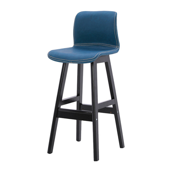 Coffee Shop Leather Bar Stool Footrest Low Back Counter Stool with Wood Legs Royal Blue Black 1 Piece Clearhalo 'Bar Furniture' 'Bar Stools' 'bar_stools' 'furn' 'furn_bar_stools' 'furniture_bar_stools' 'Kitchen & Dining Furniture' 'kitchen&dining_furn' 'kitchen' 'kitchen_furn' Furniture' 4250796