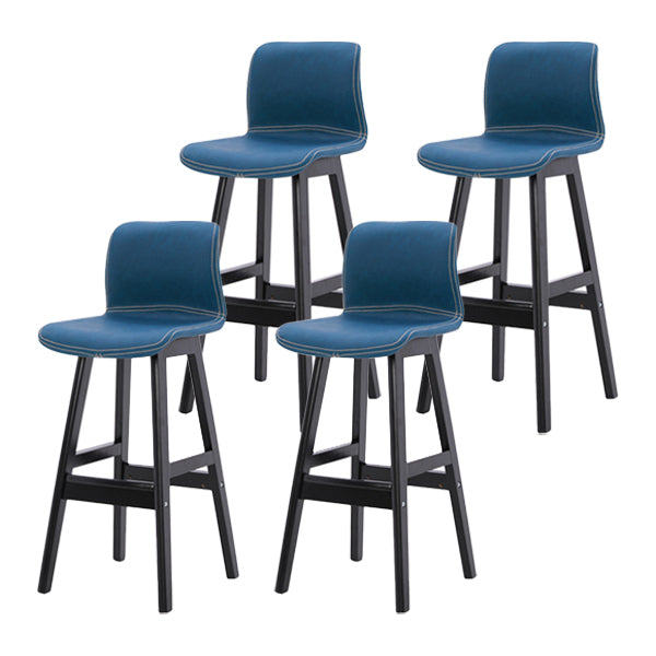 Coffee Shop Leather Bar Stool Footrest Low Back Counter Stool with Wood Legs Royal Blue Black 4 Piece Set Clearhalo 'Bar Furniture' 'Bar Stools' 'bar_stools' 'furn' 'furn_bar_stools' 'furniture_bar_stools' 'Kitchen & Dining Furniture' 'kitchen&dining_furn' 'kitchen' 'kitchen_furn' Furniture' 4250798