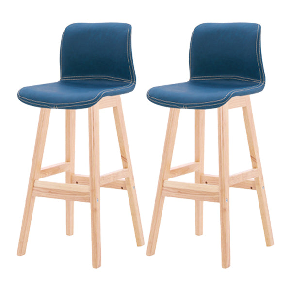 Coffee Shop Leather Bar Stool Footrest Low Back Counter Stool with Wood Legs Royal Blue Natural 2 Piece Set Clearhalo 'Bar Furniture' 'Bar Stools' 'bar_stools' 'furn' 'furn_bar_stools' 'furniture_bar_stools' 'Kitchen & Dining Furniture' 'kitchen&dining_furn' 'kitchen' 'kitchen_furn' Furniture' 4250800