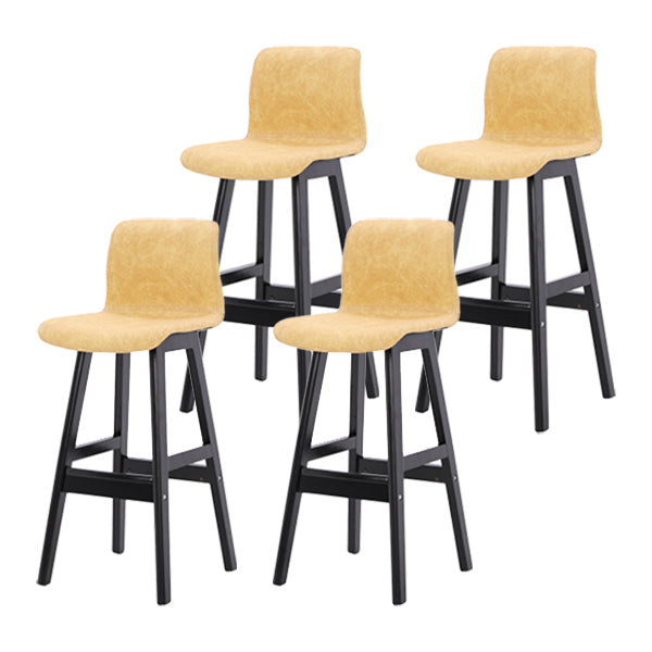 Coffee Shop Leather Bar Stool Footrest Low Back Counter Stool with Wood Legs Yellow Black 4 Piece Set Clearhalo 'Bar Furniture' 'Bar Stools' 'bar_stools' 'furn' 'furn_bar_stools' 'furniture_bar_stools' 'Kitchen & Dining Furniture' 'kitchen&dining_furn' 'kitchen' 'kitchen_furn' Furniture' 4250804