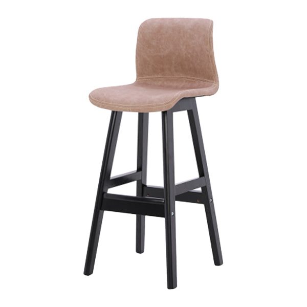Coffee Shop Leather Bar Stool Footrest Low Back Counter Stool with Wood Legs Khaki Black 1 Piece Clearhalo 'Bar Furniture' 'Bar Stools' 'bar_stools' 'furn' 'furn_bar_stools' 'furniture_bar_stools' 'Kitchen & Dining Furniture' 'kitchen&dining_furn' 'kitchen' 'kitchen_furn' Furniture' 4250808
