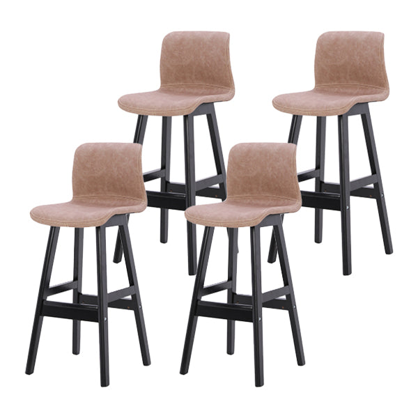 Coffee Shop Leather Bar Stool Footrest Low Back Counter Stool with Wood Legs Khaki Black 4 Piece Set Clearhalo 'Bar Furniture' 'Bar Stools' 'bar_stools' 'furn' 'furn_bar_stools' 'furniture_bar_stools' 'Kitchen & Dining Furniture' 'kitchen&dining_furn' 'kitchen' 'kitchen_furn' Furniture' 4250810