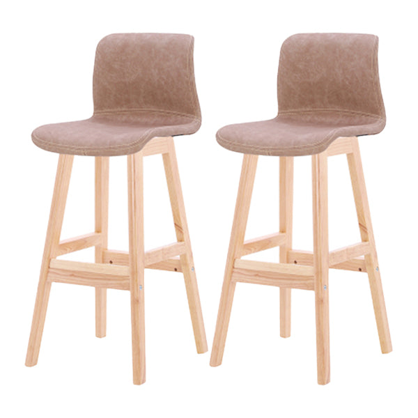 Coffee Shop Leather Bar Stool Footrest Low Back Counter Stool with Wood Legs Khaki Natural 2 Piece Set Clearhalo 'Bar Furniture' 'Bar Stools' 'bar_stools' 'furn' 'furn_bar_stools' 'furniture_bar_stools' 'Kitchen & Dining Furniture' 'kitchen&dining_furn' 'kitchen' 'kitchen_furn' Furniture' 4250812