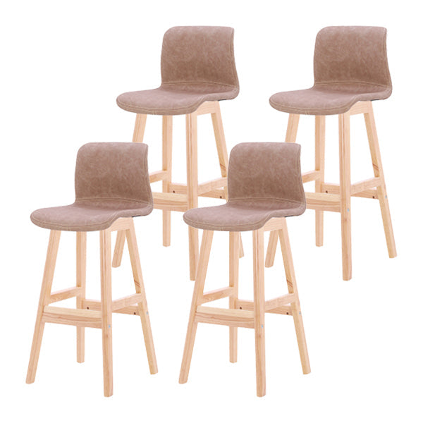 Coffee Shop Leather Bar Stool Footrest Low Back Counter Stool with Wood Legs Khaki Natural 4 Piece Set Clearhalo 'Bar Furniture' 'Bar Stools' 'bar_stools' 'furn' 'furn_bar_stools' 'furniture_bar_stools' 'Kitchen & Dining Furniture' 'kitchen&dining_furn' 'kitchen' 'kitchen_furn' Furniture' 4250813