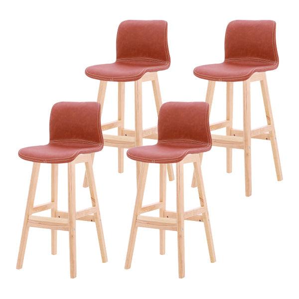 Coffee Shop Leather Bar Stool Footrest Low Back Counter Stool with Wood Legs Light Brown Natural 4 Piece Set Clearhalo 'Bar Furniture' 'Bar Stools' 'bar_stools' 'furn' 'furn_bar_stools' 'furniture_bar_stools' 'Kitchen & Dining Furniture' 'kitchen&dining_furn' 'kitchen' 'kitchen_furn' Furniture' 4250818