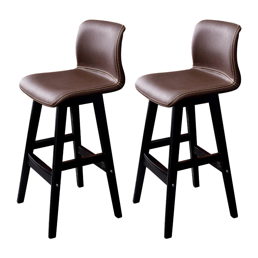 Coffee Shop Leather Bar Stool Footrest Low Back Counter Stool with Wood Legs Coffee Black 2 Piece Set Clearhalo 'Bar Furniture' 'Bar Stools' 'bar_stools' 'furn' 'furn_bar_stools' 'furniture_bar_stools' 'Kitchen & Dining Furniture' 'kitchen&dining_furn' 'kitchen' 'kitchen_furn' Furniture' 4250820