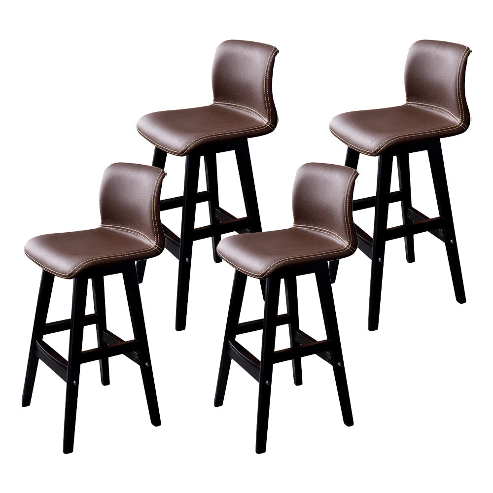 Coffee Shop Leather Bar Stool Footrest Low Back Counter Stool with Wood Legs Coffee Black 4 Piece Set Clearhalo 'Bar Furniture' 'Bar Stools' 'bar_stools' 'furn' 'furn_bar_stools' 'furniture_bar_stools' 'Kitchen & Dining Furniture' 'kitchen&dining_furn' 'kitchen' 'kitchen_furn' Furniture' 4250821
