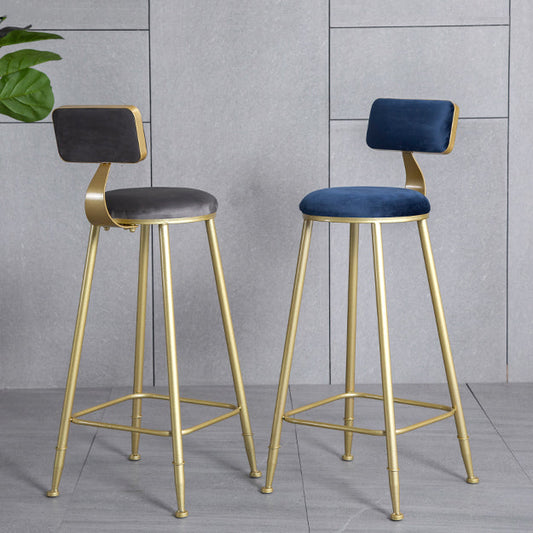 Velvet Glam Low Back Bar Stool Round Indoor Counter Stool with Gold Iron Legs Clearhalo 'Bar Furniture' 'Bar Stools' 'bar_stools' 'furn' 'furn_bar_stools' 'furniture_bar_stools' 'Kitchen & Dining Furniture' 'kitchen&dining_furn' 'kitchen' 'kitchen_furn' Furniture' 4250837