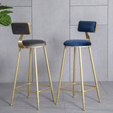 Velvet Glam Low Back Bar Stool Round Indoor Counter Stool with Gold Iron Legs Clearhalo 'Bar Furniture' 'Bar Stools' 'bar_stools' 'furn' 'furn_bar_stools' 'furniture_bar_stools' 'Kitchen & Dining Furniture' 'kitchen&dining_furn' 'kitchen' 'kitchen_furn' Furniture' 4250837